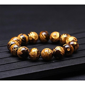 Vòng tay đá mắt hổ chạm rồng 12mm vip