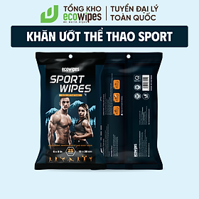 Khăn giấy ướt thể thao cao cấp EcoWipes gói 25 tờ lau mồ hôi làm mát cơ thể khử mùi nhanh chóng cho vận động viên