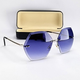 Mắt kính mát nữ ốc không viền màu xanh DKY71180XD. Tròng Polarized phân cực, gọng kim loại ôm sát khuôn mặt