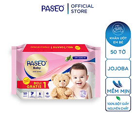 Khăn ướt em bé Paseo 50 tờ chiết xuất tinh dầu quả Jojoba