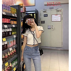 Áo kiểu croptop phối viền 5 nút quảng châu