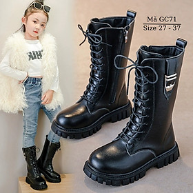 Bốt cổ cao cho bé gái 3 - 12 tuổi dáng dài tới gần đầu gối màu đen sành điệu phong cách Anh Quốc NHÍM SHOP GC71