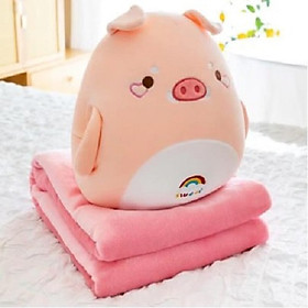Gối kèm chăn, chăn gối văn phòng, gối có mền bên trong hình thú mắt tim đáng yêu cho bé đi học, ngủ trưa văn phòng tiện lợi