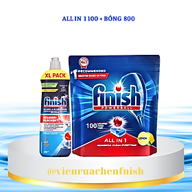 Combo Dầu làm bóng finish 800ml+Viên rửa bát Finish All in one 100v dùng cho Máy rửa bát