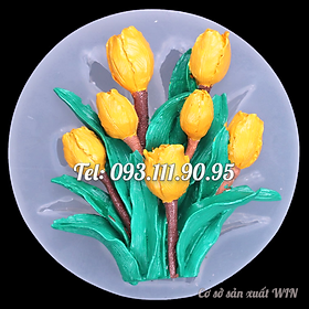 Mua Khuôn silicon làm rau câu chùm 7 hoa Tulip kèm lá - Loại 11 cm - Mã số 1704
