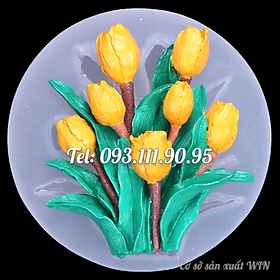 Khuôn silicon làm rau câu chùm 7 hoa Tulip kèm lá - Loại 11 cm - Mã số 1704