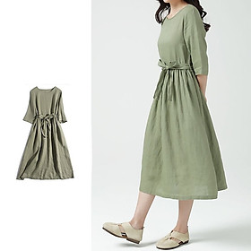 Đầm suông cổ tròn chất đũi mềm mát thấm hút mồ hôi, thời trang phong cách Hàn Da82