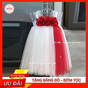 Đầm cho bé ️FREESHIP️ Đầm công chúa trắng hoa hồng đỏ dải đỏ
