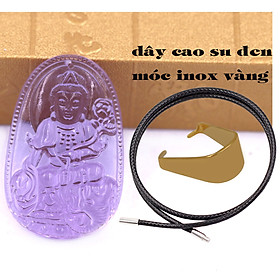 Mặt Phật Phổ hiền pha lê tím 3.6 cm kèm móc và vòng cổ dây cao su đen, Mặt Phật bản mệnh