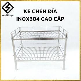 Kệ chén bát 100% INOX 304 cao cấp 2 tầng 38x60x46 cm [có sóng đĩa], dụng cụ nhà bếp tiện lợi, kệ bếp Inox đa năng úp bát phòng bếp