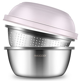 Bộ Thau Rửa Rau Củ Inox 304 Có Rây Lỗ Và Nắp Maxcook MCWA718 (26cm)