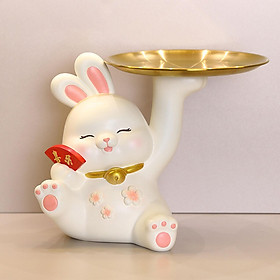 Resin Bunny Statue with Tray Jewelry Storage for Bedroom Entrance Decor