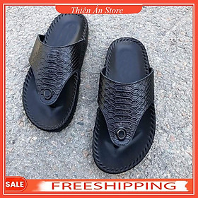 Dép nam Thiên Ân-dép kẹp nam in vảy cá rồng cao cấp màu đen cao 2,5cm_ D93