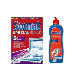 Combo Muối rửa bát Somat 1,2kg + Nước làm bóng Somat 750ml Chuyên dùng cho máy rửa bát + Tặng Que thử nước cứng