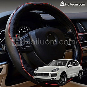 Bọc Vô Lăng ô tô cho PORSCHE CAYENNE Da Thật Cao Cấp - Màu Đen Chỉ Đỏ