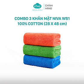 Combo 3 Khăn Mặt Cotton Tự Nhiên 100% Niva WS1 Mềm Mịn Thấm Hút Tốt, An Toàn Cho Da, Hoa Văn Kích Thước 280x460 mm