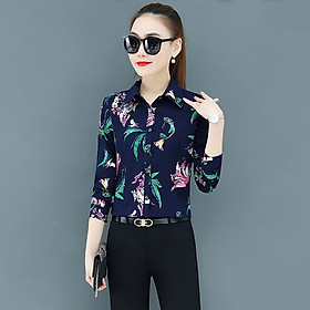 Áo sơ mi nữ công sở Haint Thiết kế tay dài hoạ tiết hoa SM39