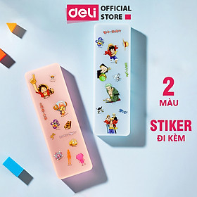 Hộp đựng bút nhựa học sinh Đảo Hải Tặc One Piece tặng kèm sticker Deli - Màu xanh / hồng - Nhựa an toàn - EH901