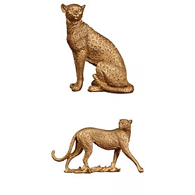 2Pcs European Cheetah Statue Animal Figurine Sculpture Home Office Decor