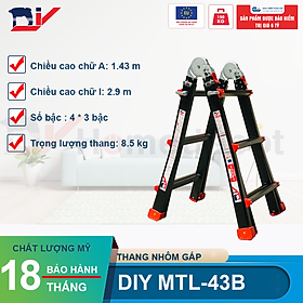 Thang nhôm gấp đa năng DIY MTL-43B chiều cao sử dụng tối đa chữ A 1.43M chữ I 2.9M ( đai đỏ )