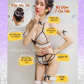 QR558 - Nội Y Ren Kèm Gater - Áo Không Gọng Và Mút - Cosplay Phong Cách Hầu Gái Dễ Thương