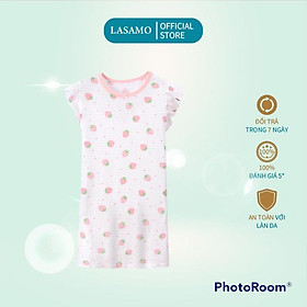Váy bé gái đầm cánh tiên cho bé gái chất cotton thoáng khí cao cấp họa tiết quả dâu hãng LASAMO mã VAY01