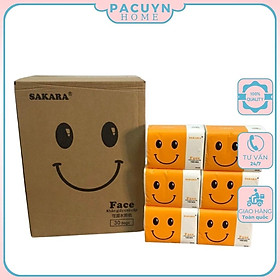 Giấy ăn Sakara mặt cười gấu trúc thùng 30 gói 1 tờ 4 lớp mềm dai không bụi