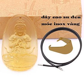 Mặt Phật Đại nhật như lai thuỷ tinh vàng 3.6 cm kèm móc và vòng cổ dây cao su đen, Mặt Phật bản mệnh