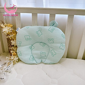 Gối sơ sinh 0-4 tháng, gối xô tai gấu đáng yêu, mềm mại thoáng mát