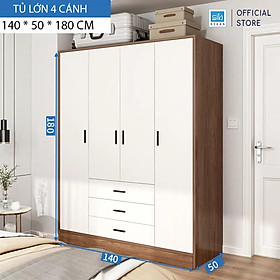 Mua Tủ Quần Áo Gỗ Nhiều Ngăn Đa Năng Màu Trắng Phối Vân Gỗ Nâu Thương Hiệu SIB Decor TA08