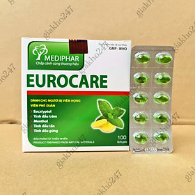 Eurocare – Giúp Giảm Ho Thông Thoáng Mũi Họng, Giảm Các Triệu Chứng Cảm Lạnh, Sổ Mũi, Đau Rát Họng – Eugica Hộp 100 Viên