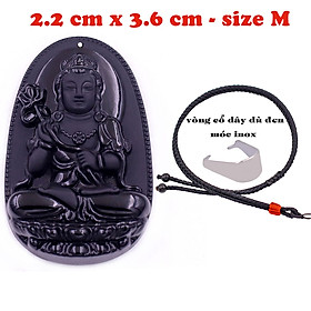 Mặt Phật Đại thế chí thạch anh đen 3.6 cm kèm vòng cổ dây dù đen - mặt dây chuyền size M, Mặt Phật bản mệnh