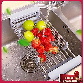 Mua Rổ Inox Rút Gọn - Khay Inox Gác Bồn Rửa Tiện Dụng-Tặng Kèm 03 Khăn Lau 2 Mặt Siêu Thấm Nhà Bếp - Miễn Phí Vận Chuyển