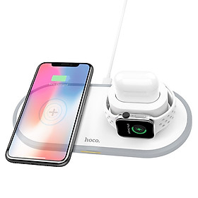 Đế sạc không dây  Hoco CW21 max 10W sạc nhanh Qi đa năng 3 in 1 dành cho IP  Apple Watch và tai nghe- hàng chính hãng