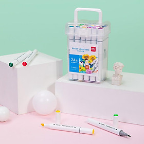 Bút màu marker kèm giấy thử màu thân tròn một đầu Deli - Marker hộp nhựa - 12/ 24/ 36/ 48/ 60 Màu -  70804