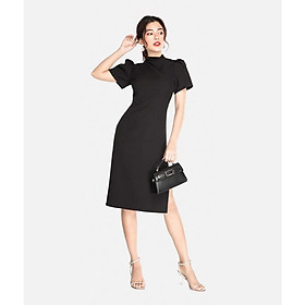 HNOSS Đầm midi ngắn tay cổ cao 80% Polyester 20% Coton TDS12010046GC