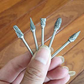 Mua 5 mũi mài khắc phay gỗ nhựa mài kim loại mũi hợp kim vonfram chân 3ly đầu 6mm(3x6mm) tặng 3 mũi đá chân 3ly