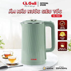 Ấm siêu tốc Gali GL-18A3 1.8L. Thiết kế 2 lớp cách nhiệt, Inox 304. Hàng chính hãng, bảo hành 24 tháng