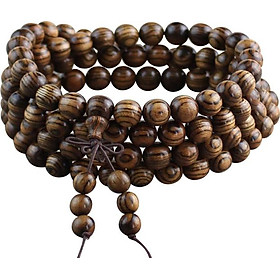 Vòng tay nam nữ 108 hạt 8 ly gỗ đàn hương da báo VG08