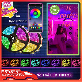 Cuộn Đèn led Tiktok 5m RGB 16 triệu màu điều khiển bằng điện thoại, nháy theo nhạc, cuộn dây led đổi màu bọc silicon.