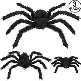 Halloween Spider Decorations, Aitey Halloween Scary Giant Spider Set with 3 Large Fake Spider, Spider Web, Cobwebs for