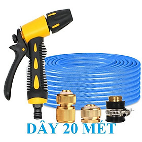 ️ Bộ dây vòi xịt nước rửa xe, tưới cây , tăng áp 3 lần, loại 20m 206319 đầu đồng, cút đồng+ đai