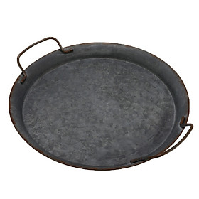 European Retro Round Plate With Handles Handcrafted Wrought Iron Vintage Storage Bread Tray for Home Decoration Garden Restauran