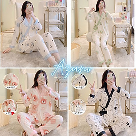 Bộ Đồ Bầu Sau Sinh Dài Tay Có Khe Mở Cho Con Bú Chất Liệu Cotton