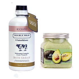 Combo Sữa Tắm Trắng Da Double Milk Và Tẩy Tế Bào Chết Body Làm Sáng Mịn Da Scentio Avocado 350ml