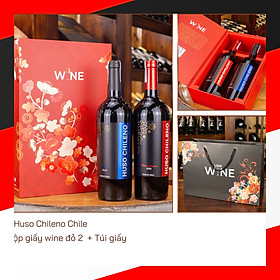 Hộp wine đỏ 2 chai rượu vang Huso Chileno