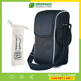 Mua Túi Đựng Hộp Cơm Giữ Nhiệt Grepaco Nóng Lạnh Nhiều Ngăn Đựng Camen Thức Ăn Vuông Tròn Văn Phòng – Vải Bố Canvas  Kích Thước Size To (Cỡ Lớn)  Kiểu Giỏ Xách Và Quai Đeo Vai Thời Trang - Tặng Túi Đựng Muỗng Nĩa - Hàng Chính Hãng