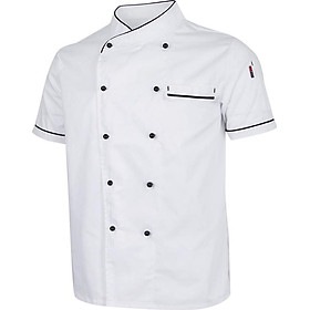 Chef Jacket Uniform Short Sleeve Hotel Kitchen Chefwear Cook Coat - White, White