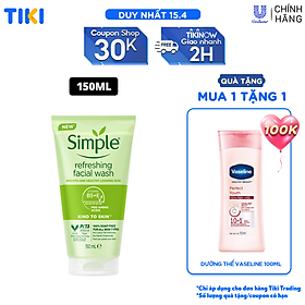 Sữa rửa mặt Simple giúp da sạch thoáng & không chứa xà phòng 150ml [CHÍNH HÃNG ĐỘC QUYỀN]