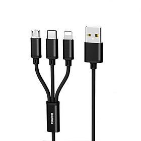 Cáp sạc 3 in 1 Lightning - Micro USB - Type C chiều dài 1.15m - Remax RC-131TH + Tặng Dây Quấn Bảo Vệ Cáp - Chính Hãng - đen - KIM SƠN